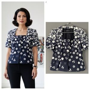 Vintage Blue White Mod Short Sleeve Blazer 10 Art Teacher Chic 60s